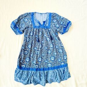 Old Navy Womens Dress Shortsleeve Lined Floral Tassel Summer Resort Blue XS